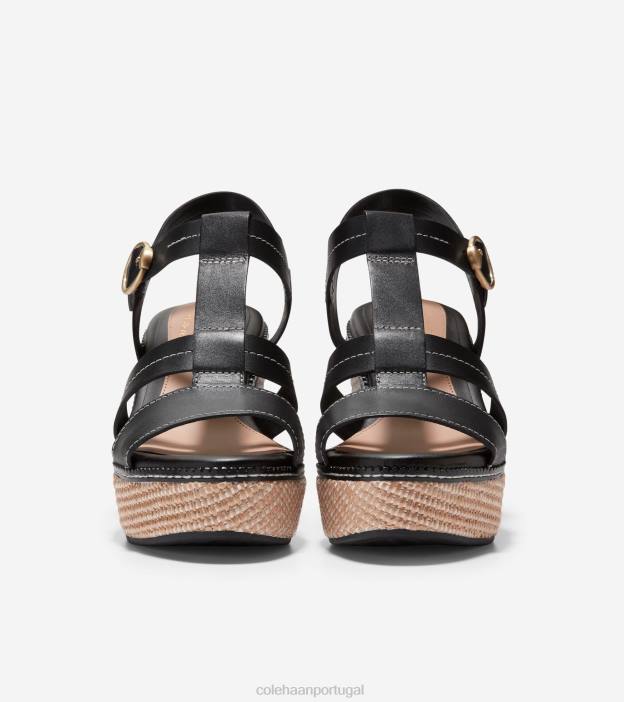 couro preto calçados 8Z8F189 mulheres Cole Haan sandália de cunha cloudfeel para todo o dia - Image 2