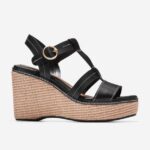 couro preto calçados 8Z8F189 mulheres Cole Haan sandália de cunha cloudfeel para todo o dia