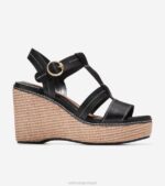 couro preto calçados 8Z8F189 mulheres Cole Haan sandália de cunha cloudfeel para todo o dia