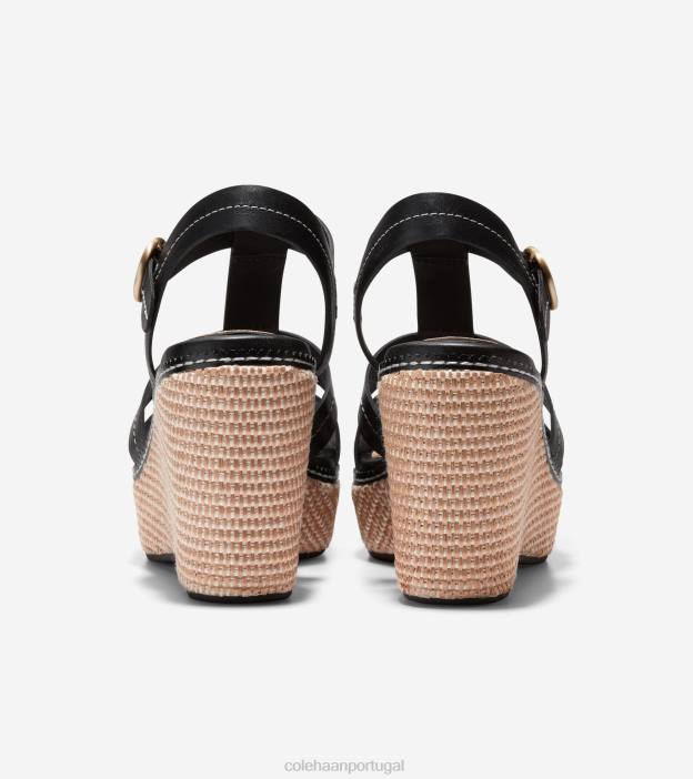 couro preto calçados 8Z8F189 mulheres Cole Haan sandália de cunha cloudfeel para todo o dia - Image 3