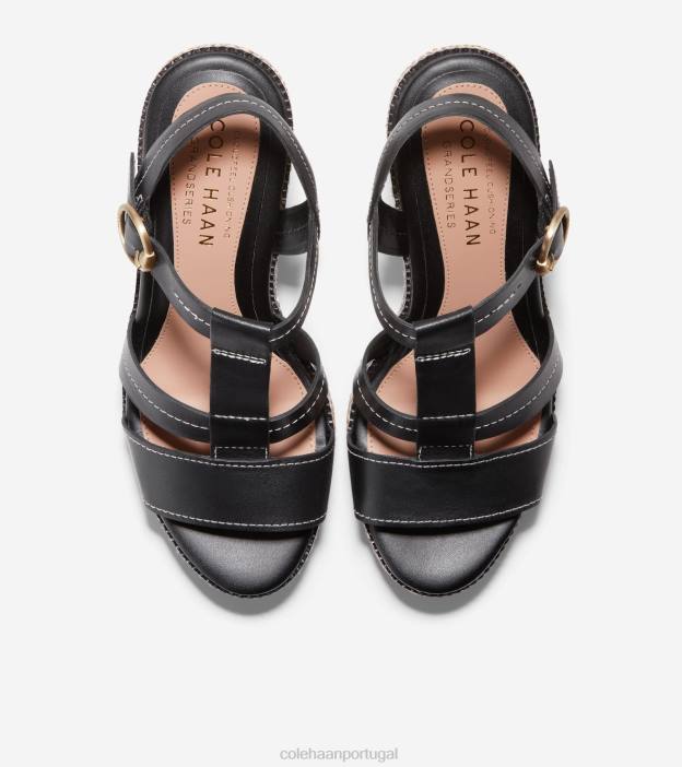 couro preto calçados 8Z8F189 mulheres Cole Haan sandália de cunha cloudfeel para todo o dia - Image 4