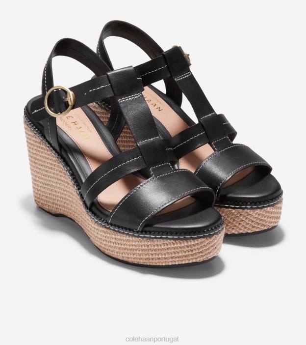 couro preto calçados 8Z8F189 mulheres Cole Haan sandália de cunha cloudfeel para todo o dia - Image 5