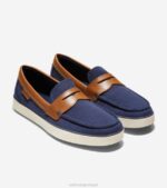 tecido azul marinho bege calçados 8Z8F352 homens Cole Haan nantucket penny mocassim - Image 4